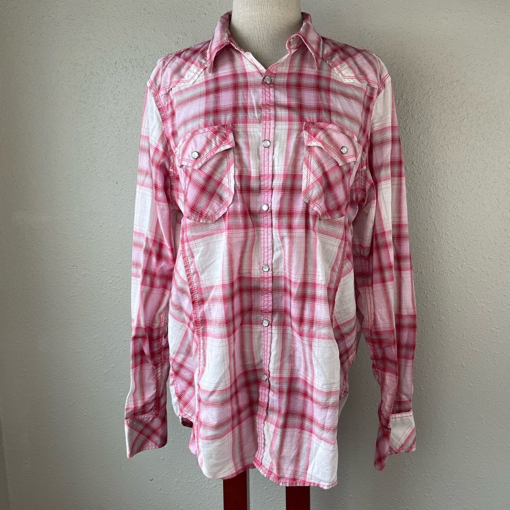 INC International Concepts Snap Down Full Sleeve Top Size L EUC